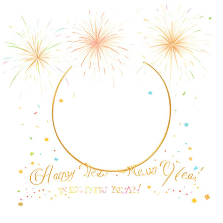 Happy New Year Greeting Card with Fireworks. Vector Illustrationの素材