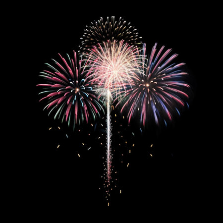 Colorful fireworks of various colors over night sky background. Celebration conceptの素材