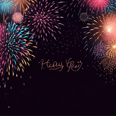 Happy New Year and Merry Christmas background with fireworks. Vector illustration.の素材