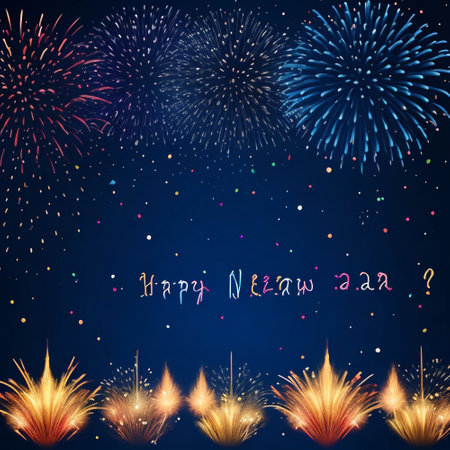Happy New Year background with fireworks. Vector illustration for your design.の素材