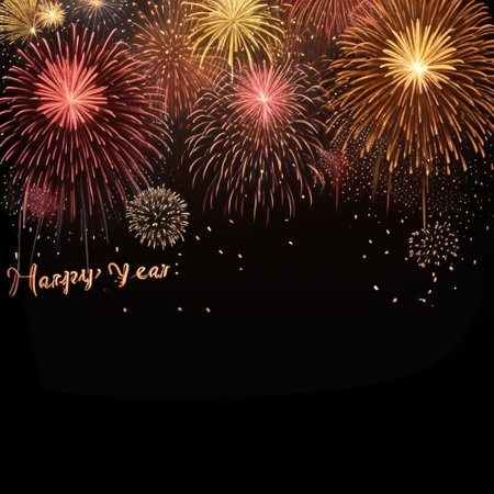Happy New Year background with fireworks and space for text. Vector illustrationの素材