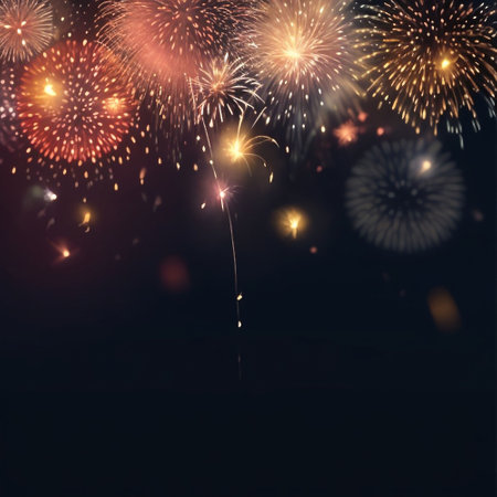 Colorful fireworks with bokeh effect on dark sky background.の素材