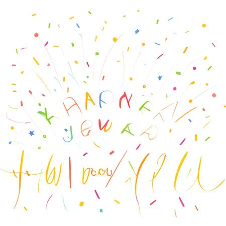 Happy New Year and Merry Christmas lettering with confetti. Vector illustration.の素材