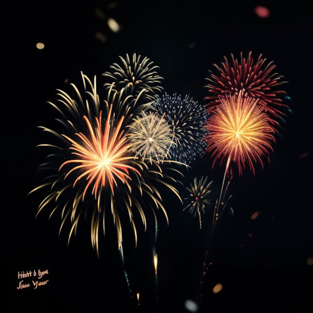Beautiful colorful firework display for celebrate new year and merry christmasの素材