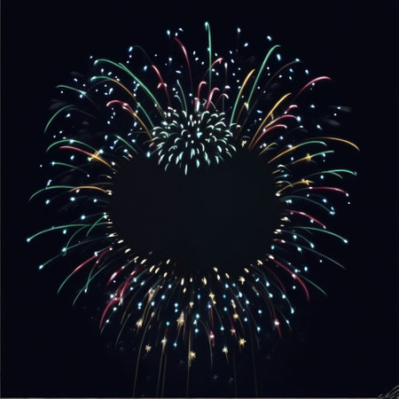 Fireworks in the night sky as a frame on a black backgroundの素材