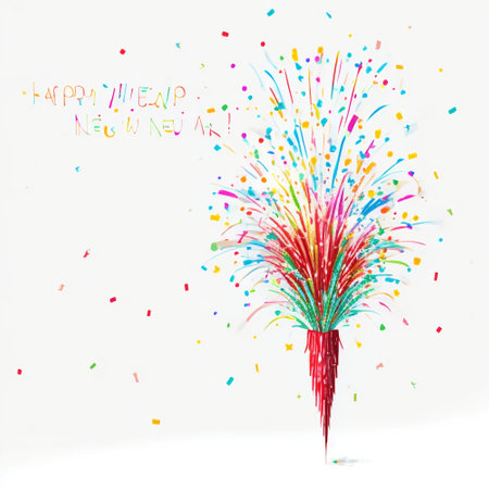 Colorful fireworks with confetti on white background. Vector illustration.の素材
