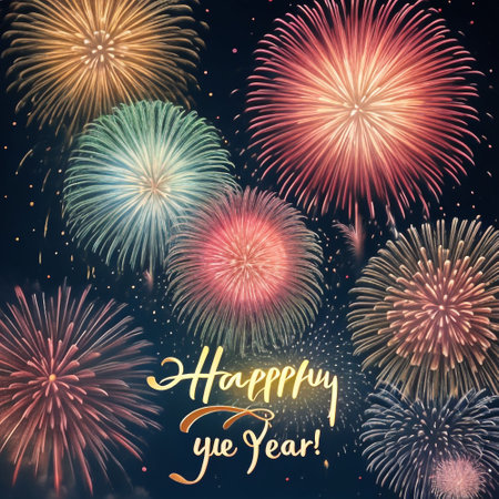 Colorful fireworks background for Happy New Year and Merry Christmas. Vector illustrationの素材