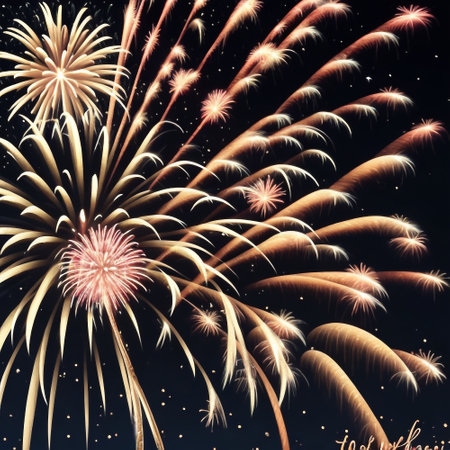 Colorful fireworks on the black sky background for celebration (abstract)の素材