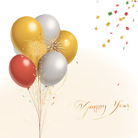 Happy Birthday Greeting Card with Balloons and Confetti. Vector Illustrationの素材