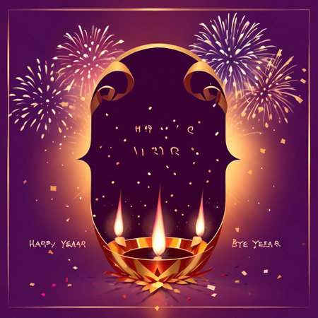 Happy Diwali background with diya and fireworks. Vector illustration.の素材
