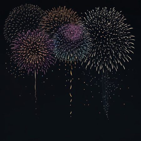 Colorful fireworks on black background. Fireworks in the night sky.の素材
