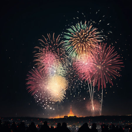 Happy new year fireworks confetti background images collections cute wallpapers ai generatedの素材