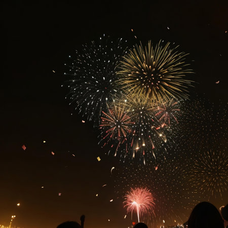 Happy new year fireworks confetti background images collections cute wallpapers ai generatedの素材