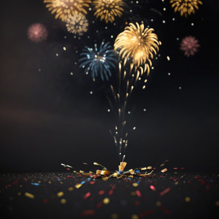 Happy new year fireworks confetti background images collections cute wallpapers ai generatedの素材