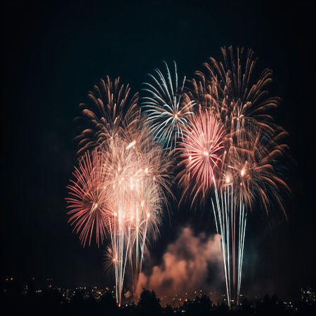 Happy new year fireworks confetti background images collections cute wallpapers ai generatedの素材