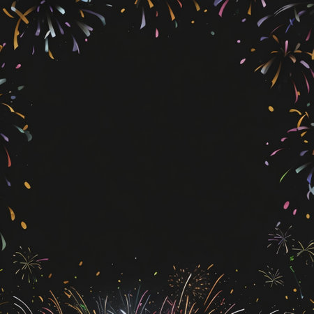 Fireworks frame on black background with space for text. Vector illustration.の素材