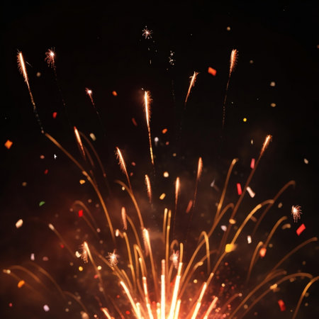 Colorful fireworks with bokeh background, New Year celebration.の素材