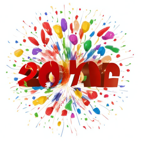 Happy New Year 2015 with colorful fireworks on white background. Vector illustration.の素材