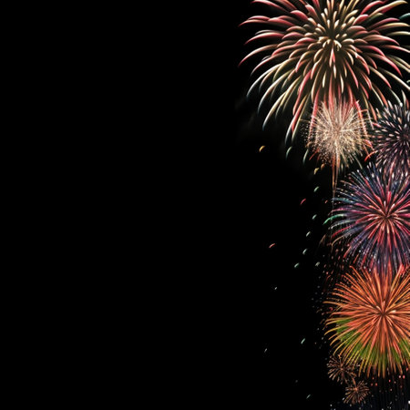 Colorful fireworks of various colors over night sky with space for your textの素材