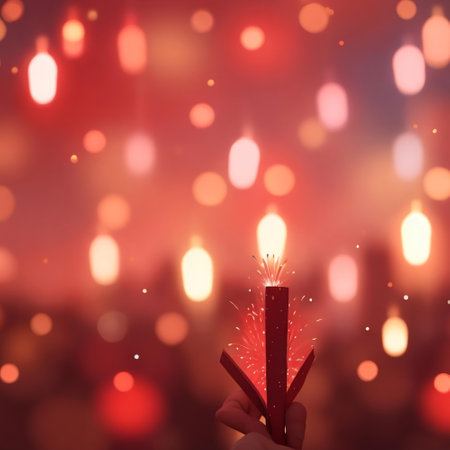 Burning sparkler in hand on bokeh background. New Year conceptの素材