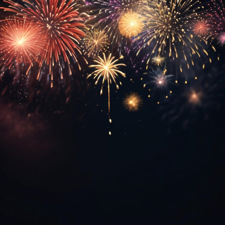 Colorful fireworks with bokeh effect on dark sky background.の素材