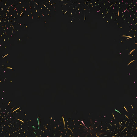 Fireworks frame on black background with space for your text. Vector illustration.の素材
