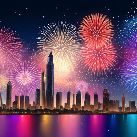 Happy new year fireworks confetti background images collections cute wallpapers ai generatedの素材
