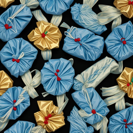 floral pattern, tropical flowers, red ribbons, green leaves, seamless, decorative, beautiful, symmetrical, intricate, botanical, nature inspiredの素材