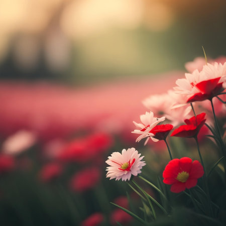 floral pattern, tropical flowers, red ribbons, green leaves, seamless, decorative, beautiful, symmetrical, intricate, botanical, nature inspiredの素材