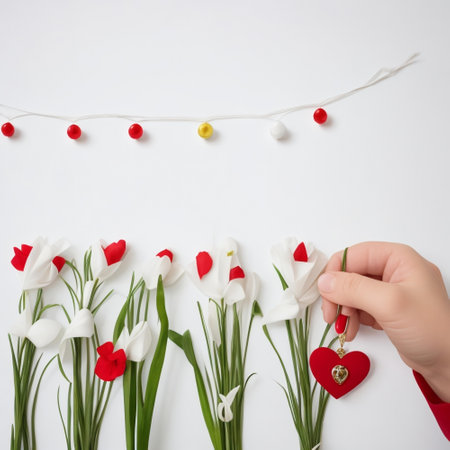 floral pattern, tropical flowers, red ribbons, green leaves, seamless, decorative, beautiful, symmetrical, intricate, botanical, nature inspiredの素材