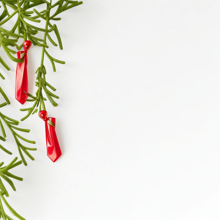 Christmas decoration on white background. Flat lay, top view, copy space.の素材