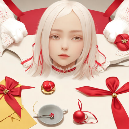 Christmas and New Year concept. The girl is lying on the floor.の素材