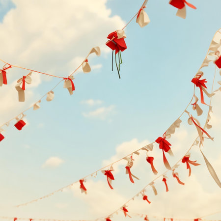 Greeting card with flowers and hearts on a white background.の素材