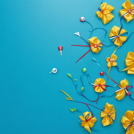 Greeting card with flowers and hearts on a white background.の素材