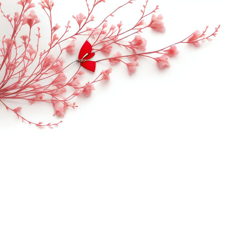 Valentine's day background with red flowers and heart on white backgroundの素材