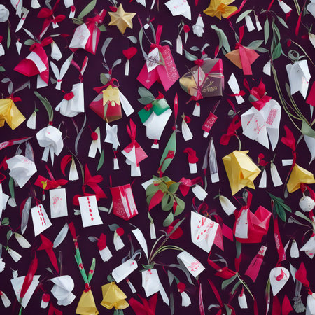 Seamless pattern with origami paper flowers and gift boxes.の素材