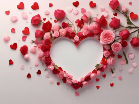 valentine's day background with hearts and roses on white backgroundの素材