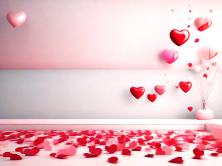 Valentine's day background with red hearts. 3d renderingの素材