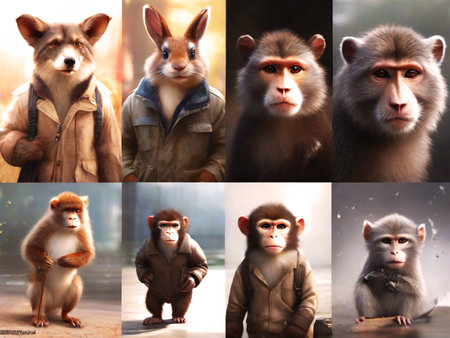 Collage of monkeys in a park. Collage of photos.の素材