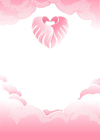 background with clouds and heart made by wings.のイラスト素材