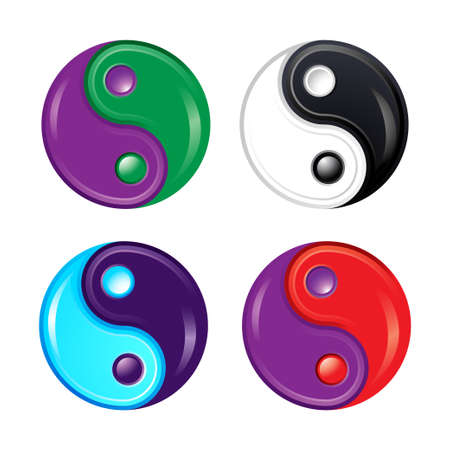 Set of multicolored hand drawn Yin Yang circle symbols. Vector design elements.のイラスト素材