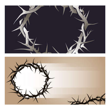 Crown of thorns graphic vector illustration. Horizontal banner, invitation, flyer design with religious symbol of Christianity. Copy space for your textのイラスト素材