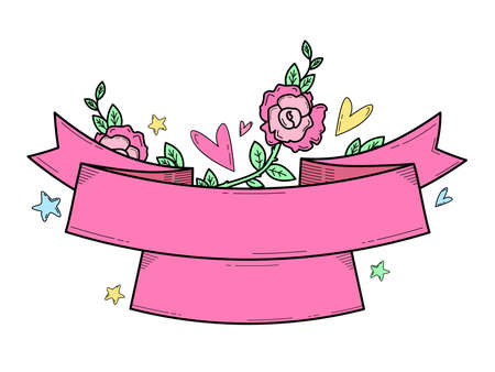 Cute pink ribbon cartoon silhouette. Doodle kawaii design element for kid&#xD;&#xA;のイラスト素材