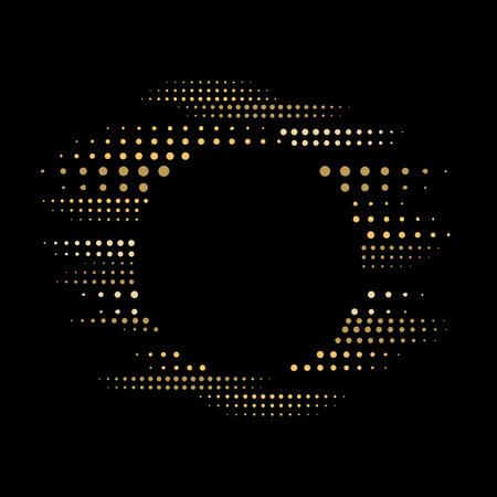 Golden Dust Dots circle frame. Abstract glitter background with dots and sparkles on black;. Copy space for textのイラスト素材