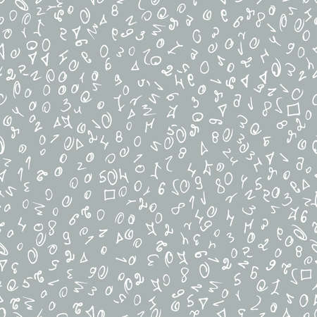Pattern white doodles and numbers on gray, seamless for textile, fliers, brochuresのイラスト素材