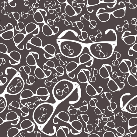 Vector design seamless pattern with glasses. Shapes in endless pattern design. Rims seamless pattern for print, textile, fabric, clothing, accessories, background in a modern wayのイラスト素材
