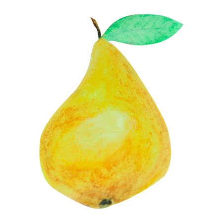 yellow pear by pastel isolated on white backgroundの写真素材