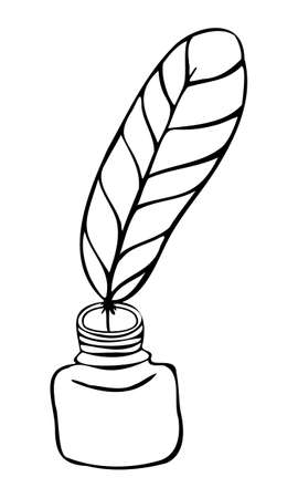 Doodle illustration of quill and inkwell in antique mood styleのイラスト素材