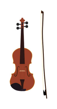 Violin with a bow. Musical instrument vector on white backgroundのイラスト素材