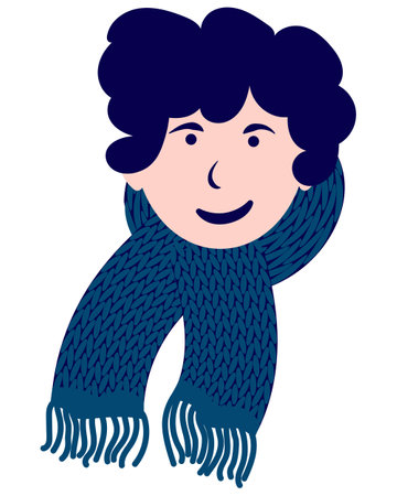 The face of a man in a scarf. winter cozy characterのイラスト素材